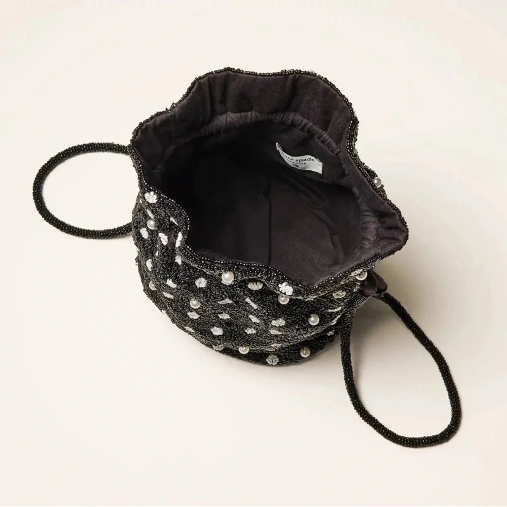 Kate Spade Black Mini Polka Dot Drawstring Bag NEW